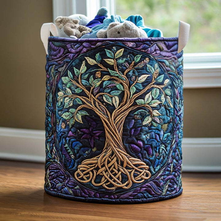 Quilted laundry basket with natural landscape by Louise London
