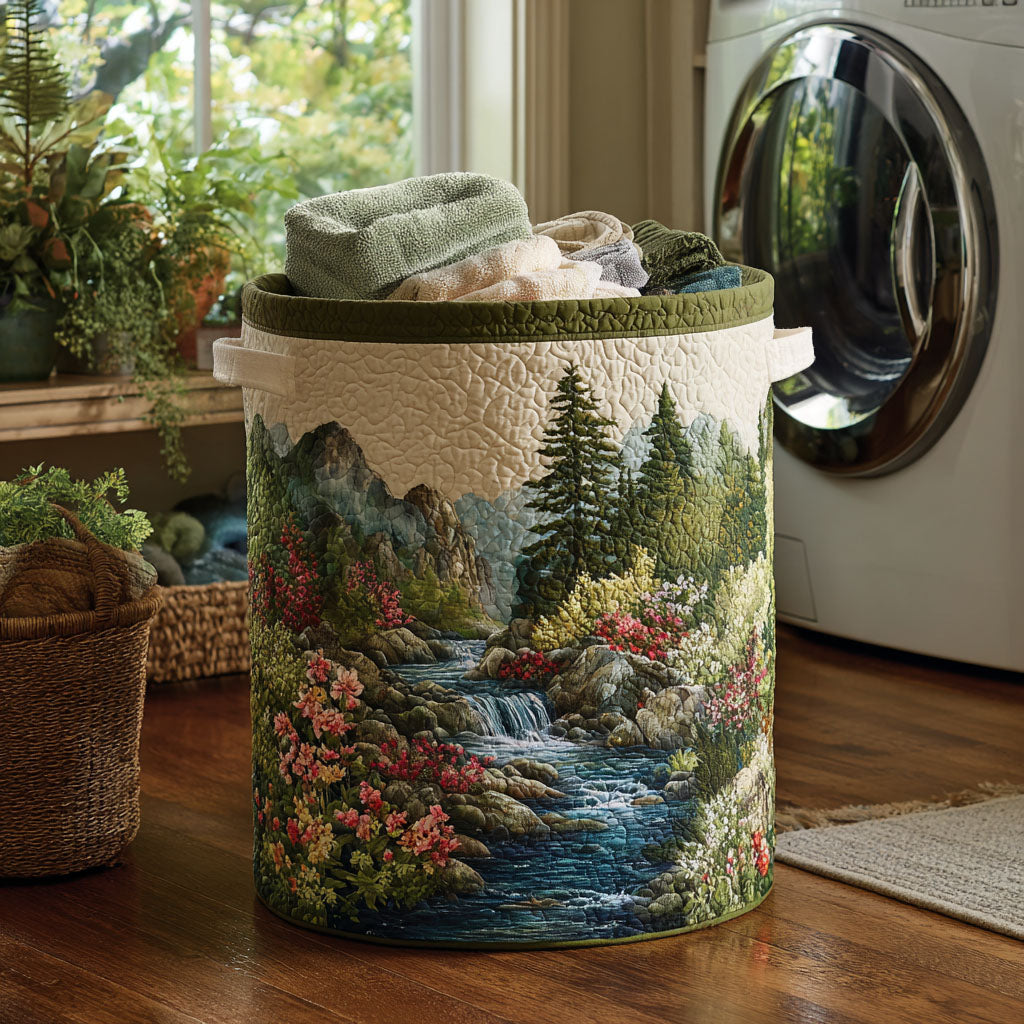 Quilted laundry basket with natural landscape by Louise London