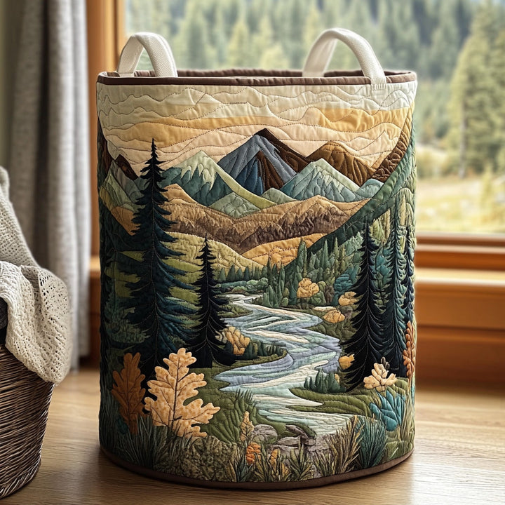 Quilted laundry basket with natural landscape by Louise London