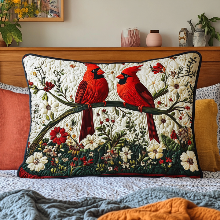 Quilted pillow cover with red cardinals NCU0DV7196