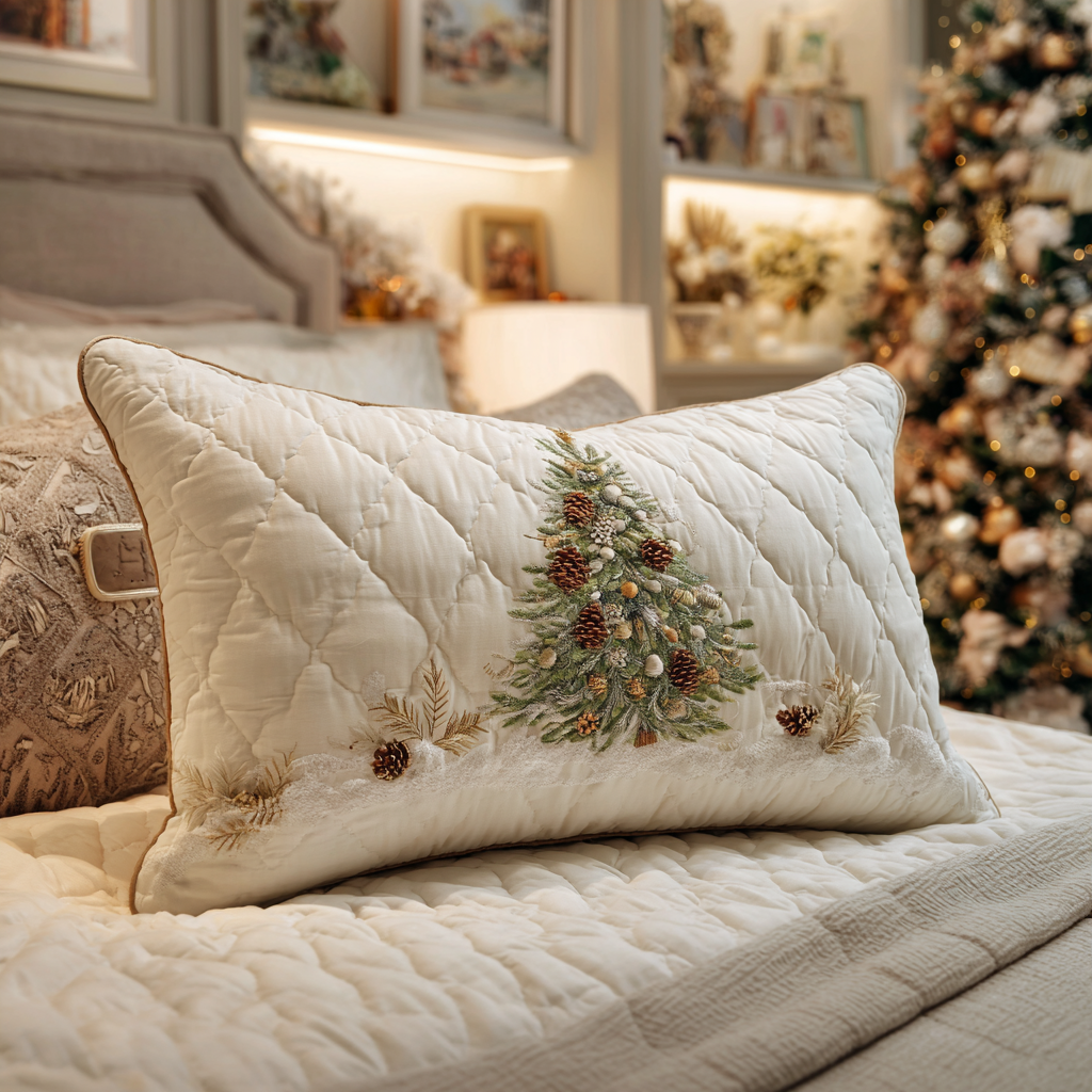 Quilted cushion cover with snowy refuge by Louise London