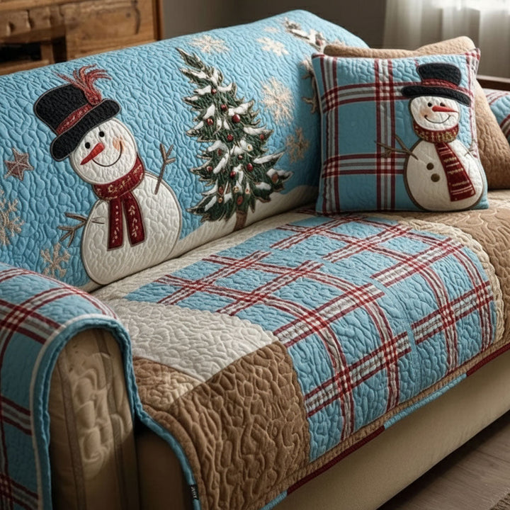Quilted sofa cover with Christmas pattern