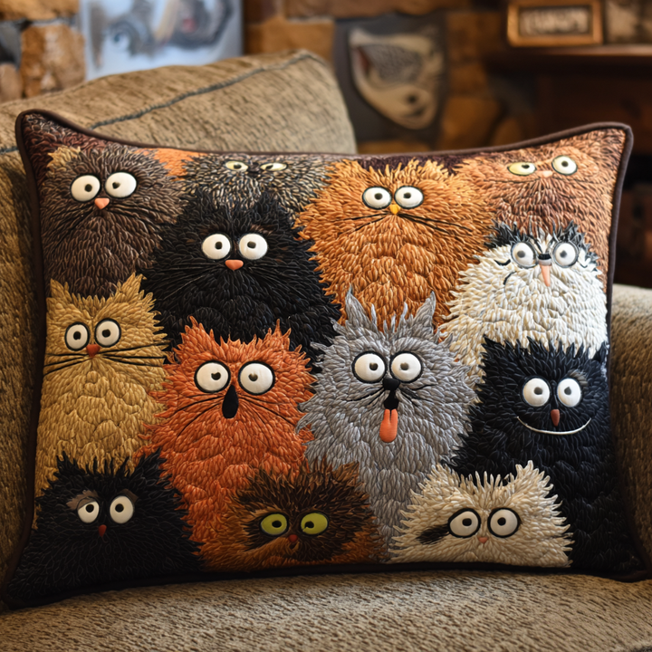Quilted cushion cover with cute cats by Louise London