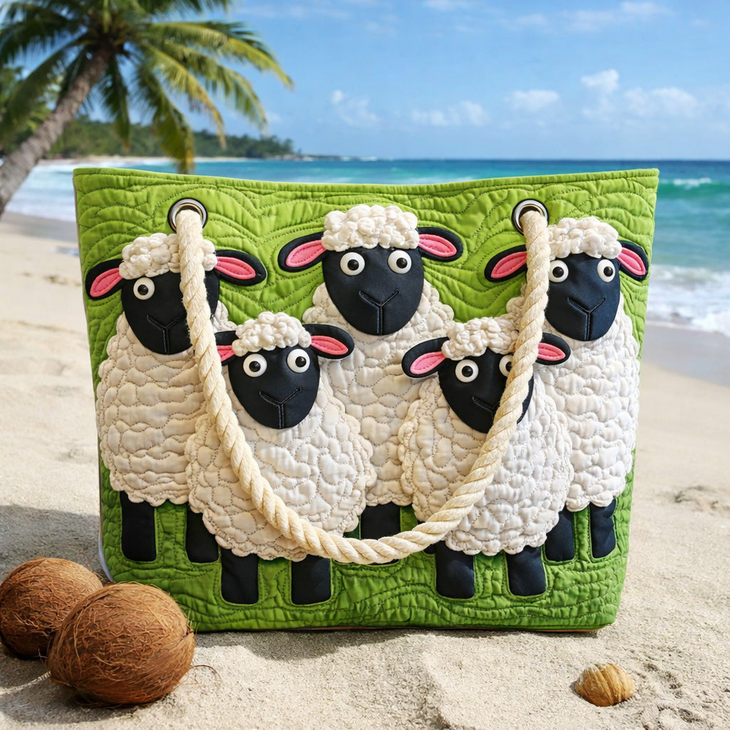 Sheep beneath the Sky Large Quilted Beach & Pool Bag
