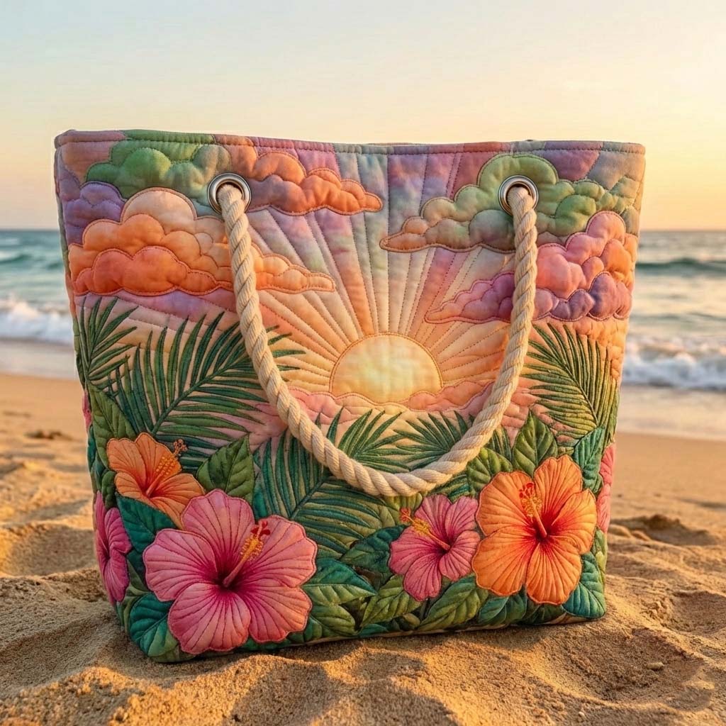 Floral Quilted Beach Tote – Tropical Sunrise