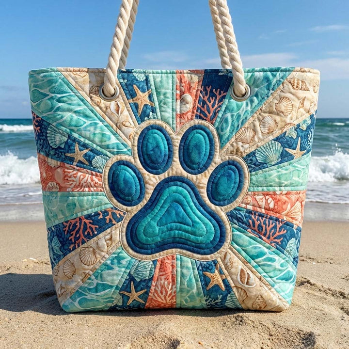 Colourful Paw Prints Quilted Beach Bag – Large Summer Tote