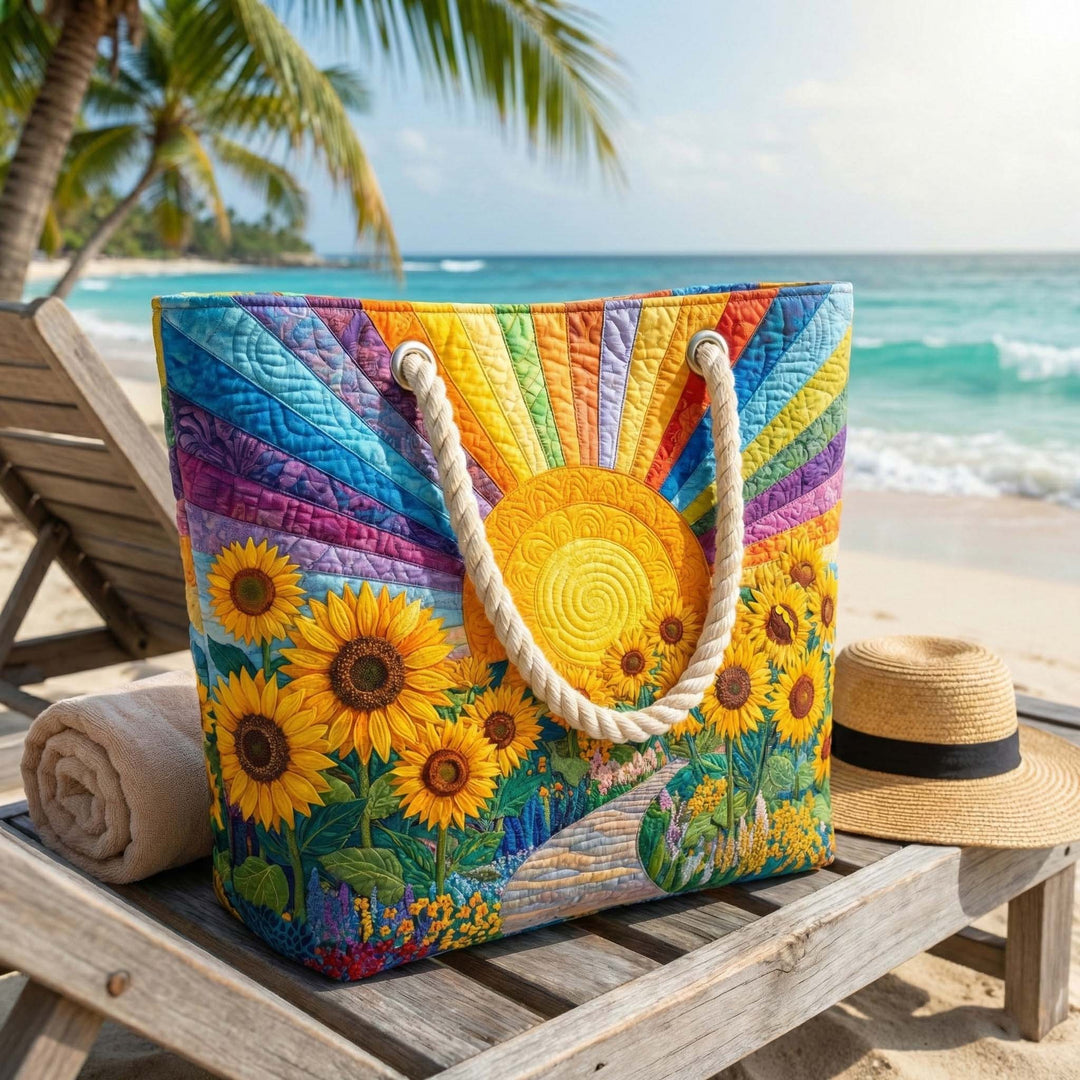 Rainbow Sunshine Quilted Beach Bag – Colourful Summer Tote