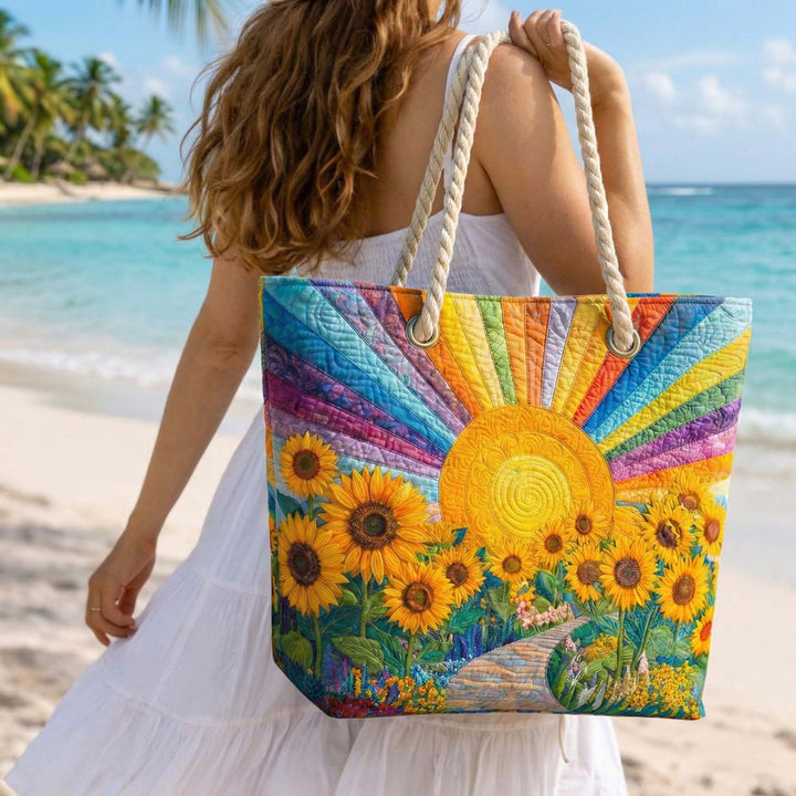 Rainbow Sunshine Quilted Beach Bag – Colourful Summer Tote