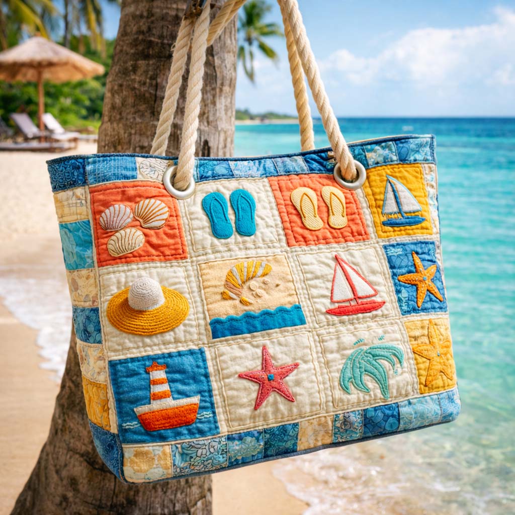 Summer Patchwork Large Quilted Beach Bag