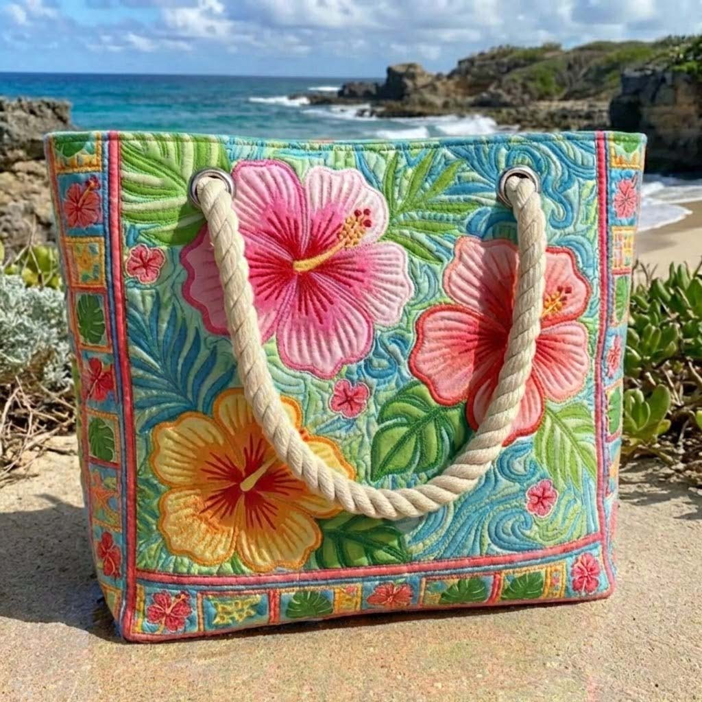 Floral Quilted Beach Tote – Tropical Flowers