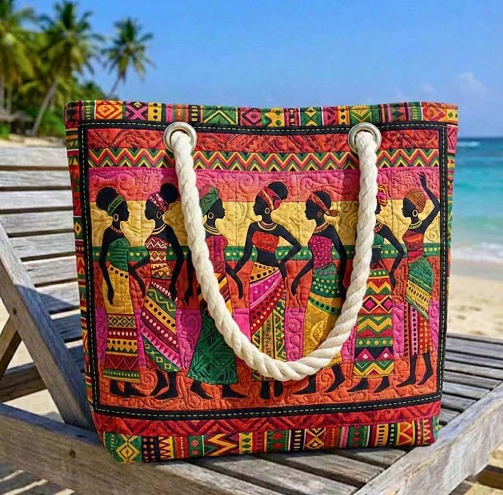 Quilted Beach Tote with African Queens Artwork