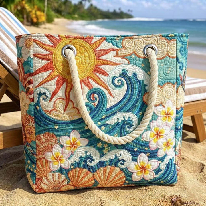 Golden Halo Quilted Beach Bag – Statement Summer Tote