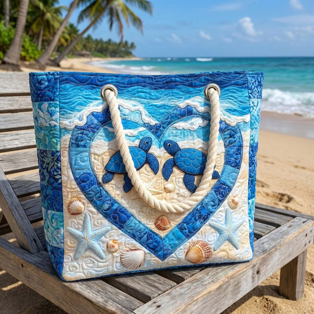 Quilted Beach Tote with Serene Turtle Design