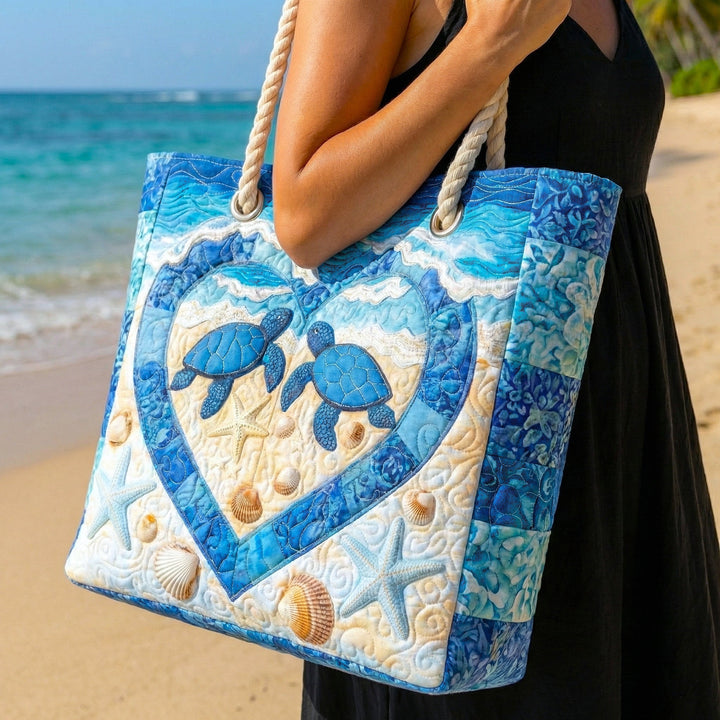Quilted Beach Tote with Serene Turtle Design