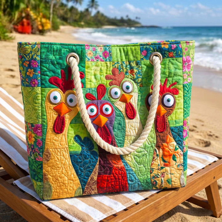 Colourful Hen Quilted Beach Bag – Large Summer Tote