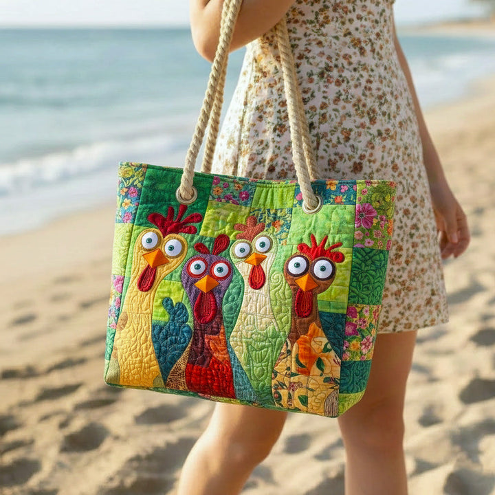 Colourful Hen Quilted Beach Bag – Large Summer Tote