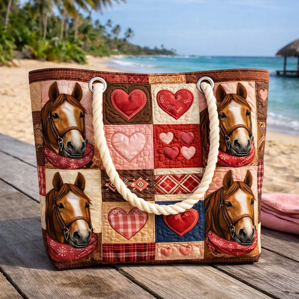 Prairie Horse Quilted Beach Bag – Large Summer Tote