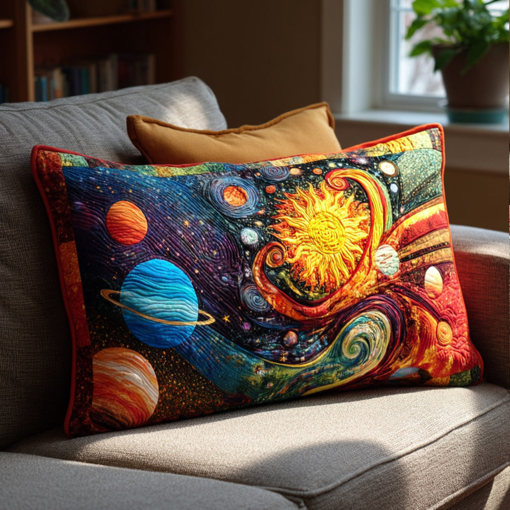 Quilted Pillow Cover with Galactic Peace Path by Louise London