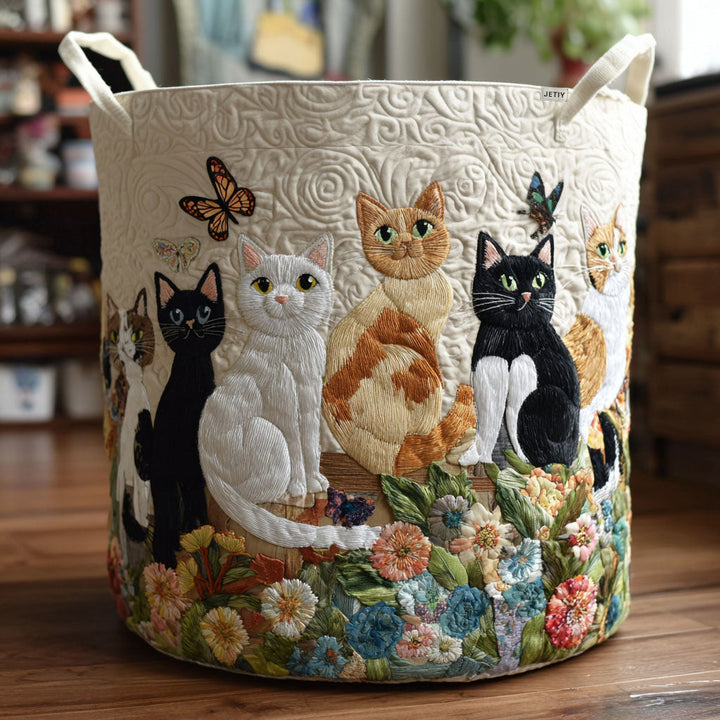 Quilted laundry basket with cats and flowers by Louise London