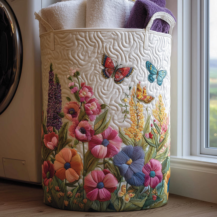 Quilted laundry basket with floral pattern by Louise London