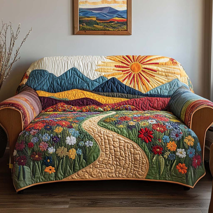 Quilted sofa cover with solar pattern