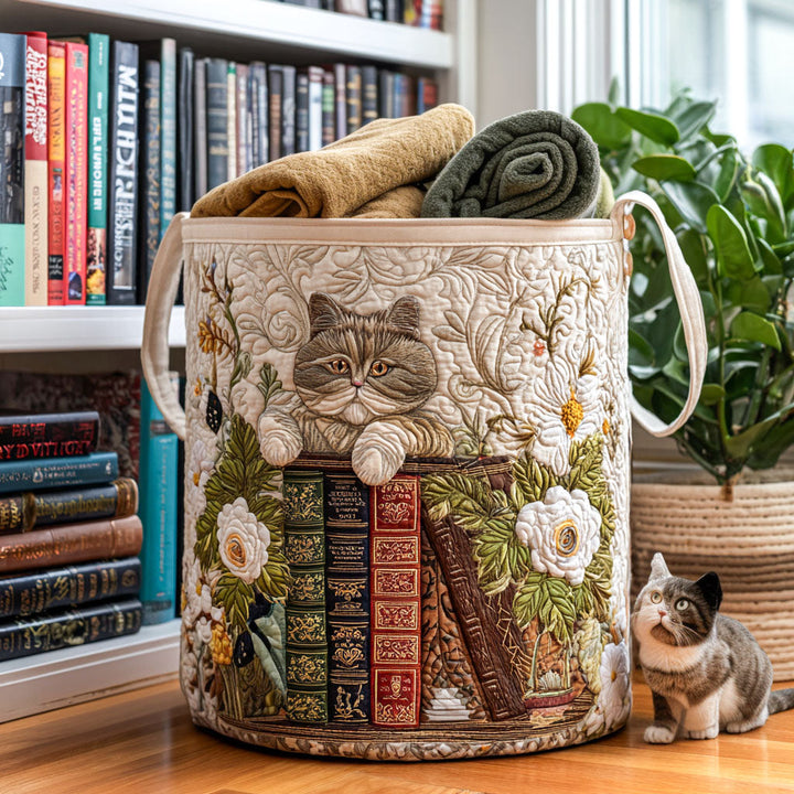 Quilted laundry basket with cosy cat – product image 6