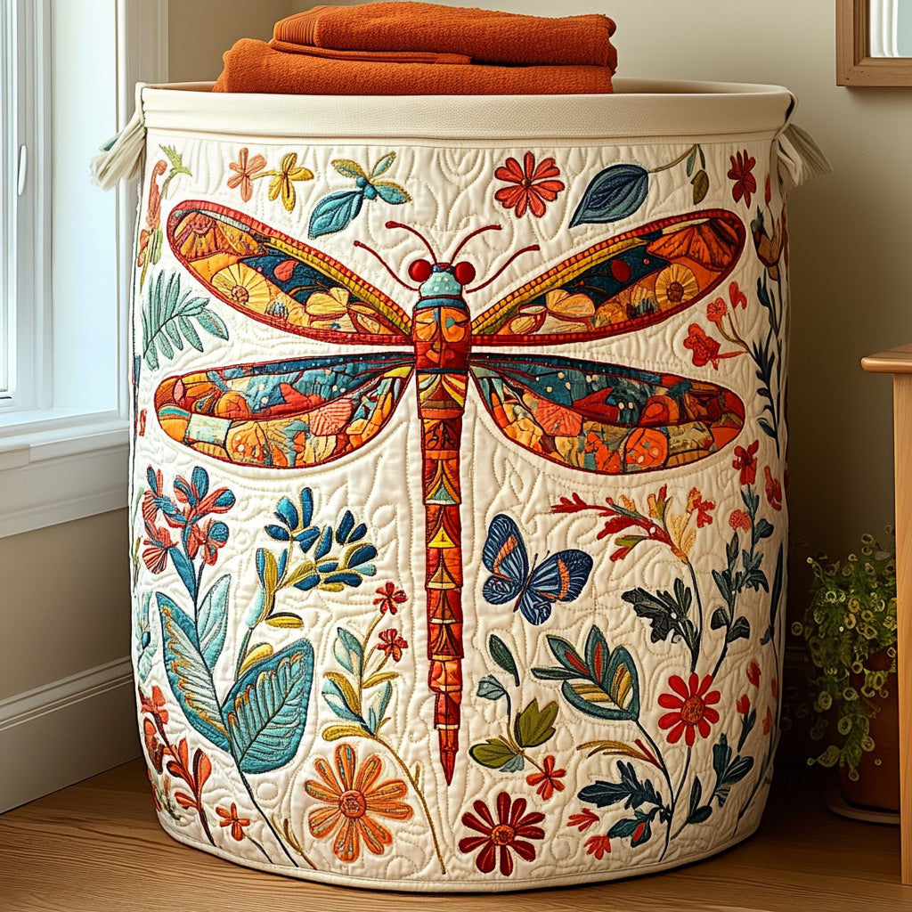 Quilted laundry basket with dragonfly – product image 6