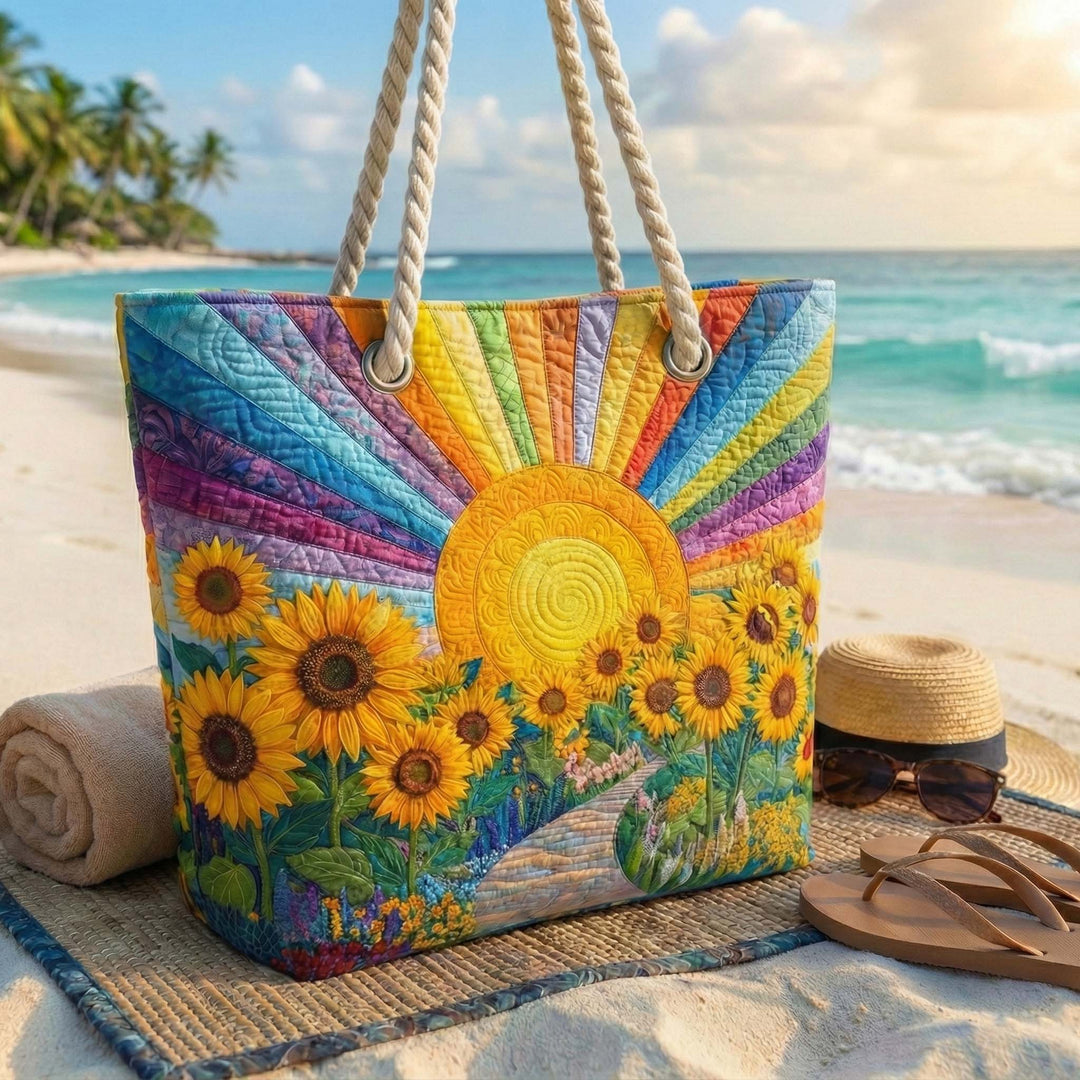 Rainbow Sunshine Quilted Beach Bag – Colourful Summer Tote
