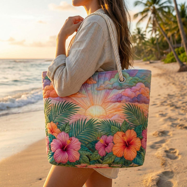 Floral Quilted Beach Tote – Tropical Sunrise
