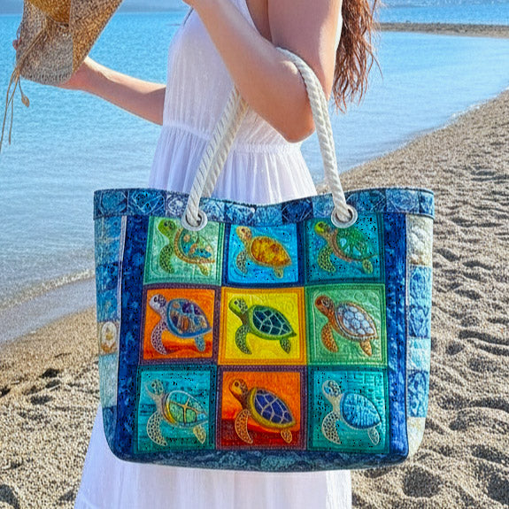 Tranquil Turtle Large Quilted Beach & Travel Bag
