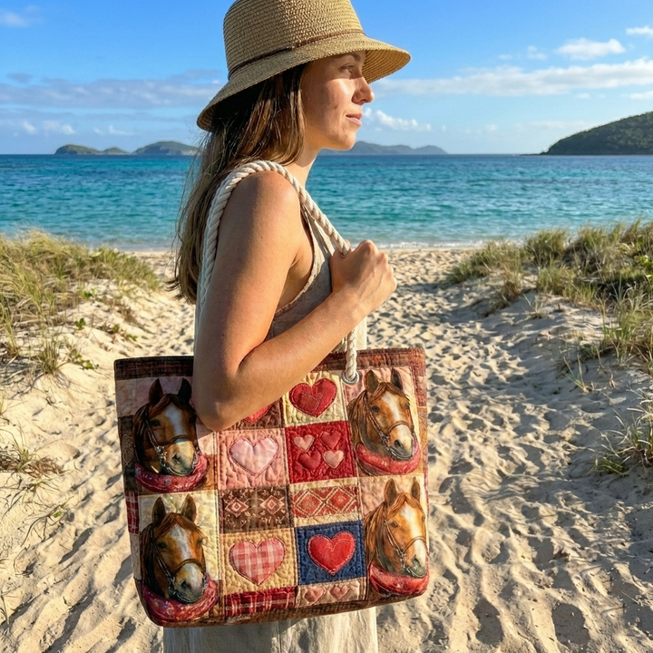 Prairie Horse Quilted Beach Bag – Large Summer Tote