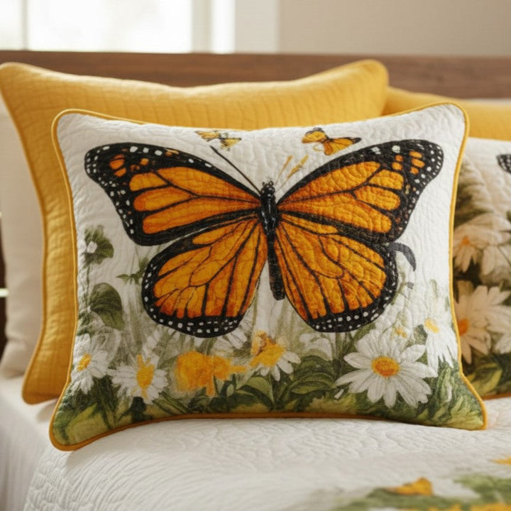 Quilted pillow cover with monarch butterfly on the lawn NCU0VL3101