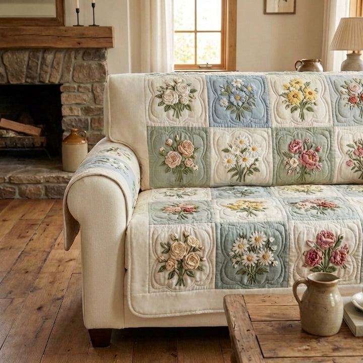 Quilted sofa cover with delicate garden NCU0TV1552