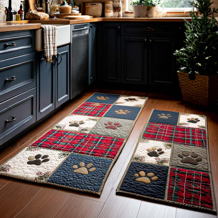 Non-slip kitchen rug with paw prints by Louise London