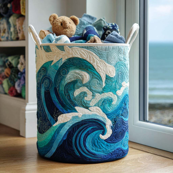 Quilted laundry basket with delicate marine pattern by Louise London
