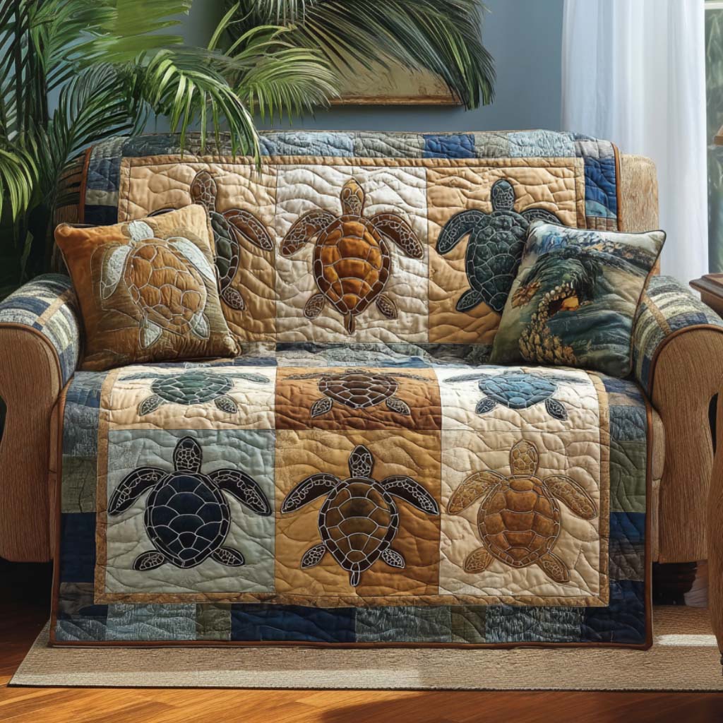 Quilted sofa cover with turtle