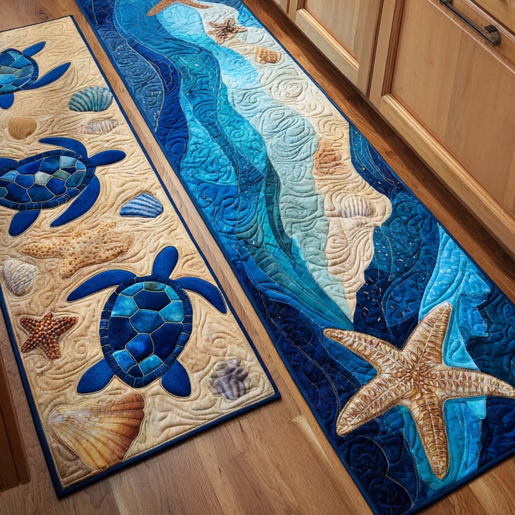 Non-slip kitchen rug with sea turtle by Louise London