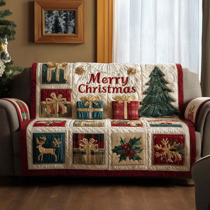 Quilted sofa cover with Christmas pattern
