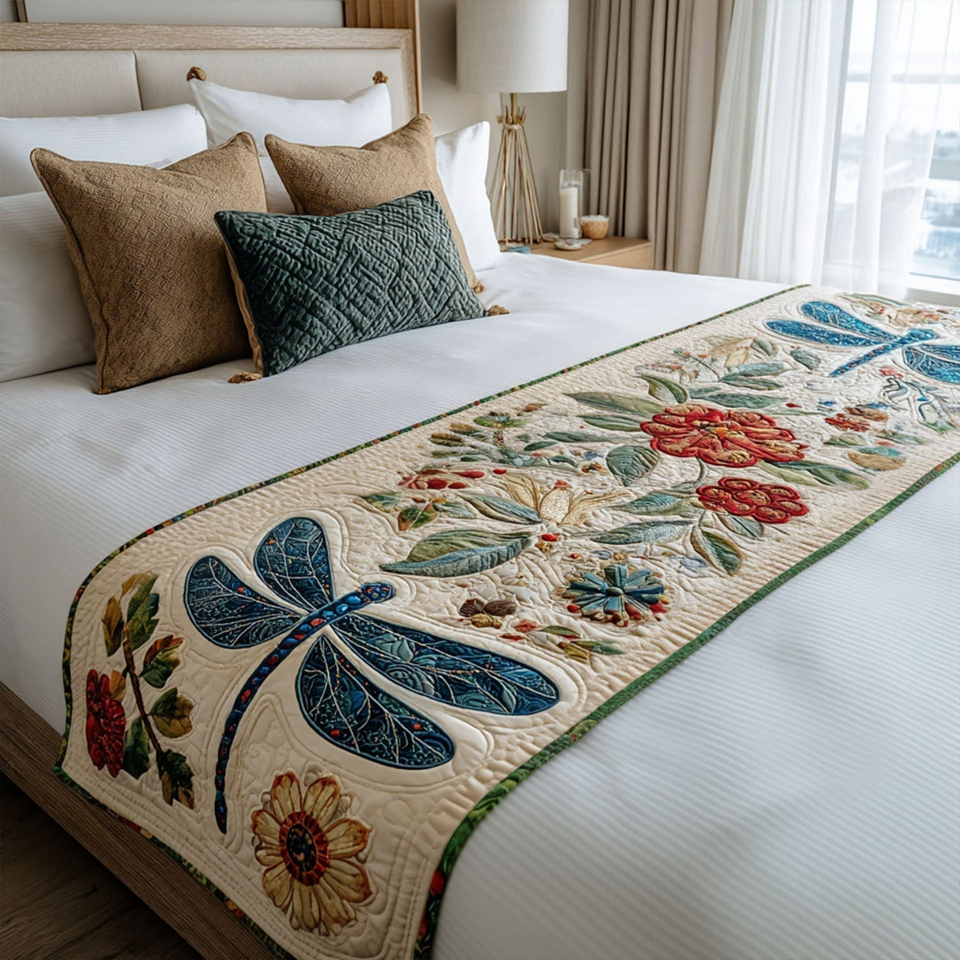 Glistening Flight quilted bed runner by Louise London