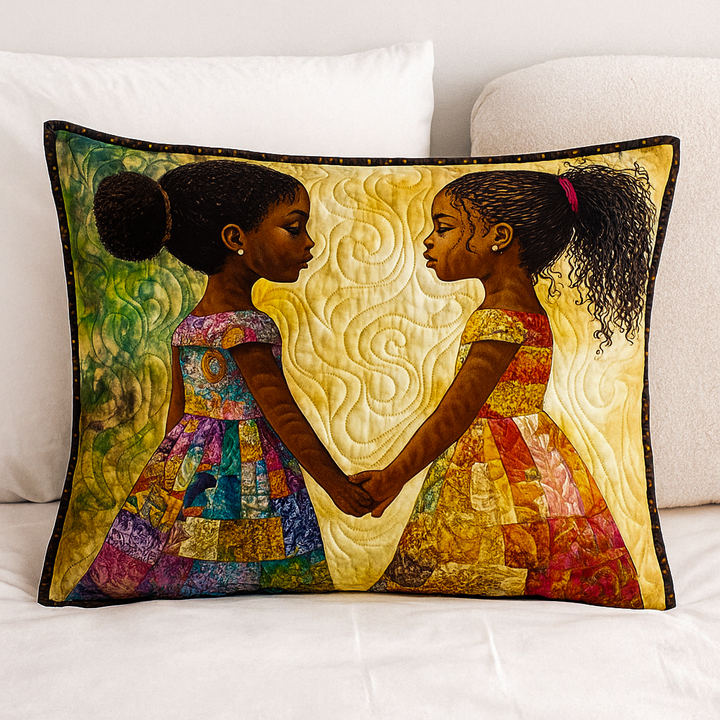 Quilted cushion cover with golden connection by Louise London