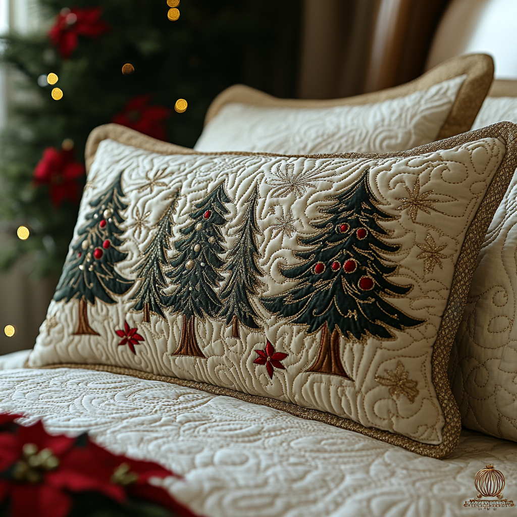 Quilted Cushion Cover with Golden Fir by Louise London