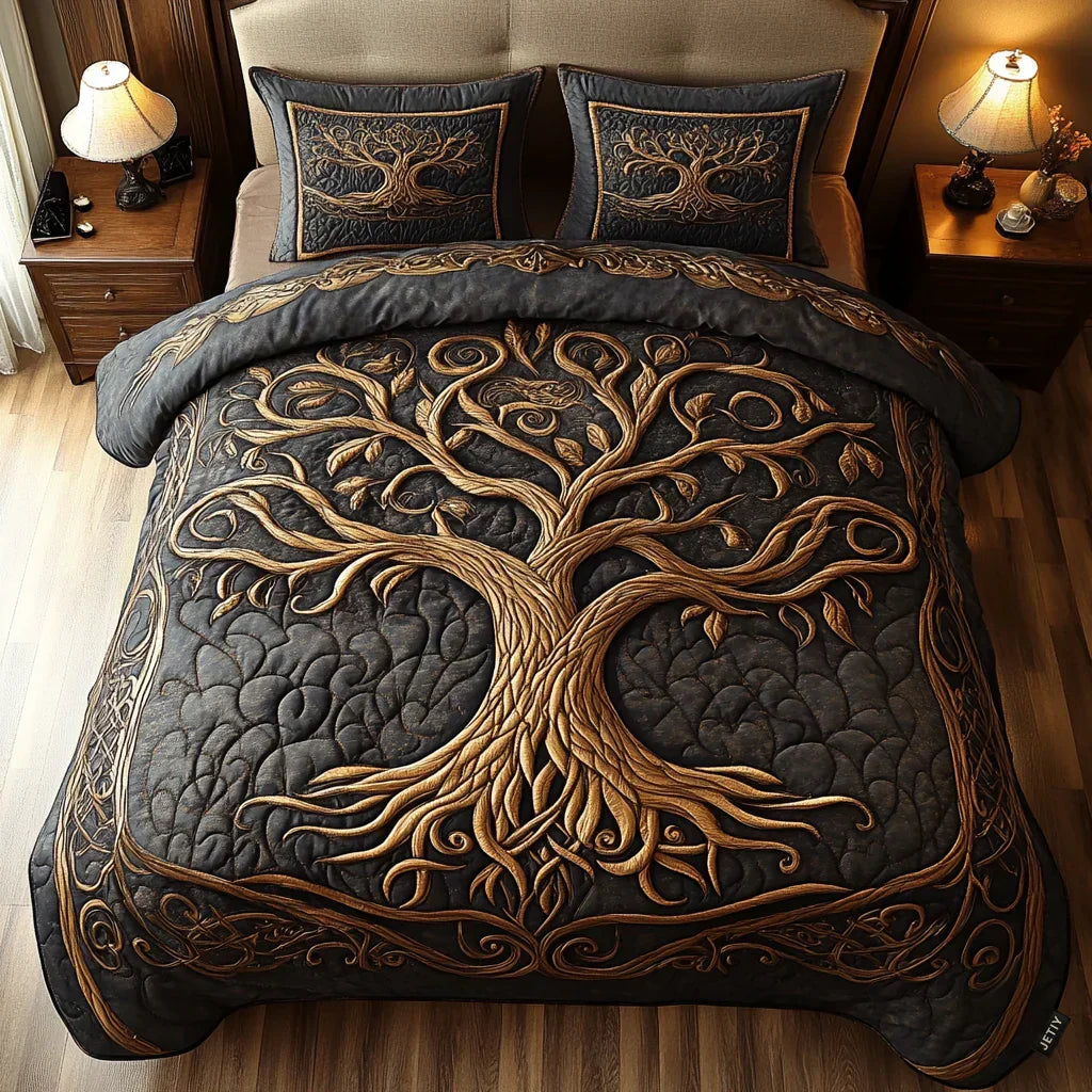 3-Piece Quilted Bed Linen Set - Golden Harmony by Louise London - product image 1