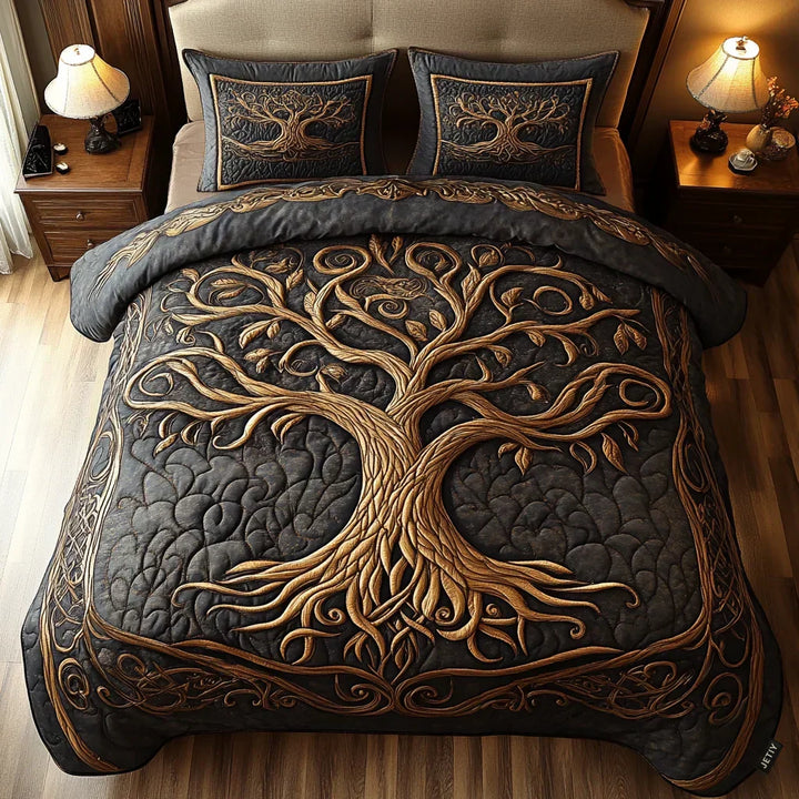 Quilted Bed Cover Set - Tree of Life