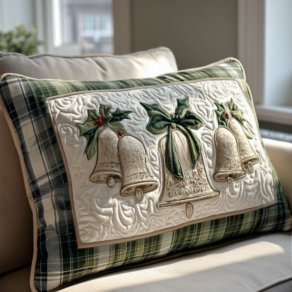 Quilted Cushion Cover with Golden Bells by Louise London
