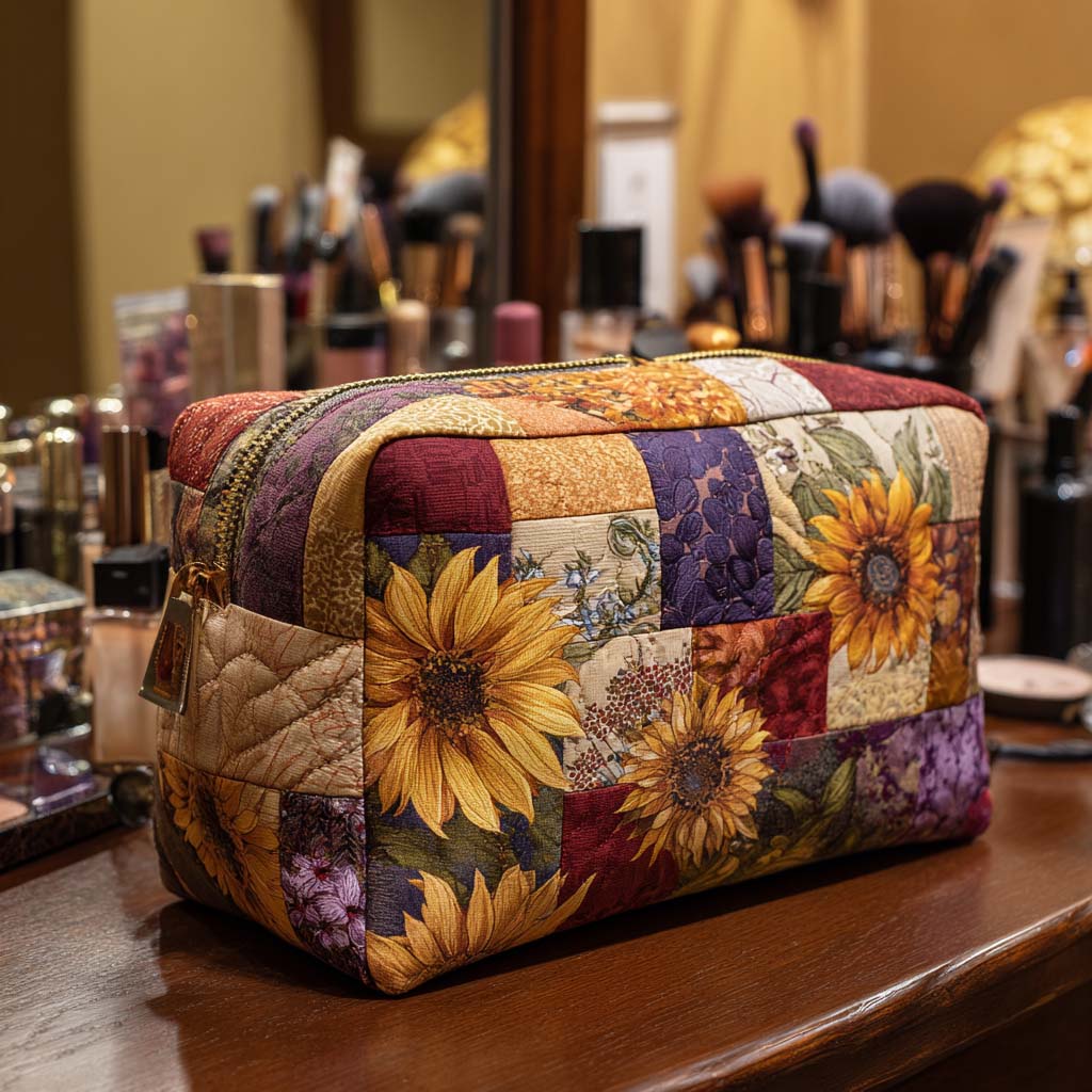 Golden Bloom quilted makeup bag – Louise London