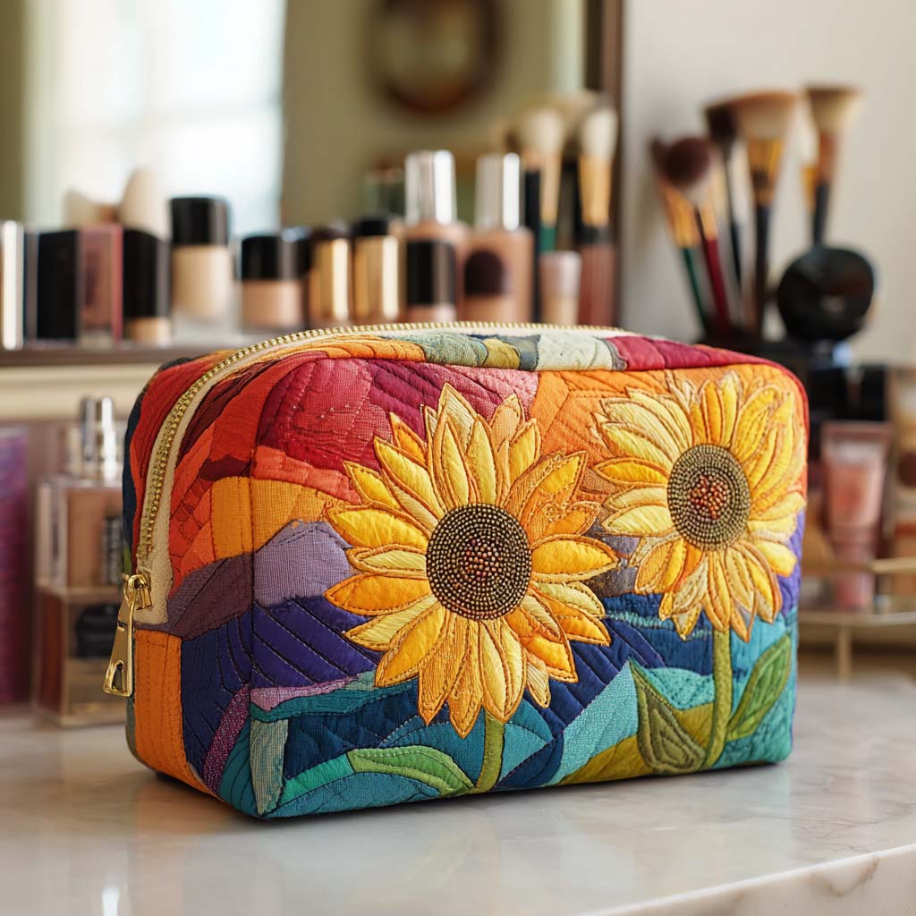 Golden Bloom quilted makeup bag – Louise London