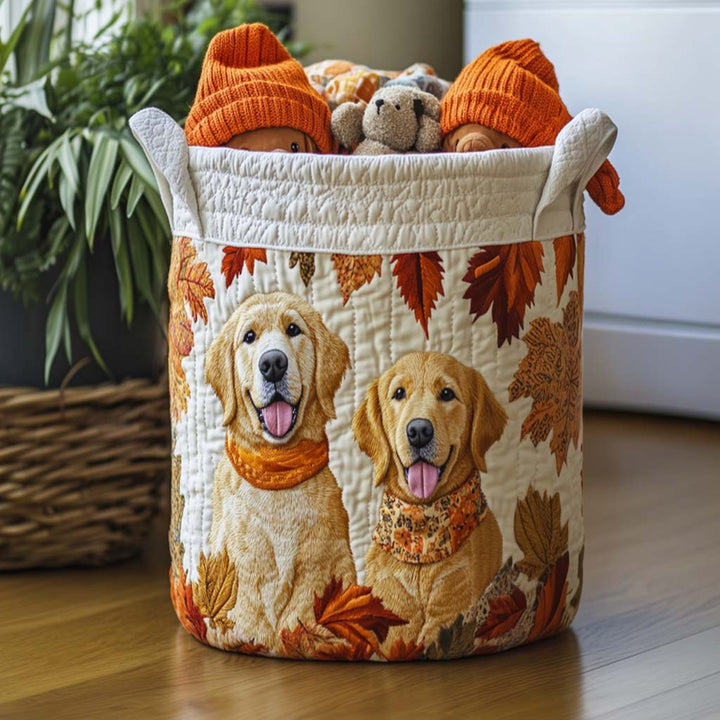 Quilted laundry basket with Golden Retriever