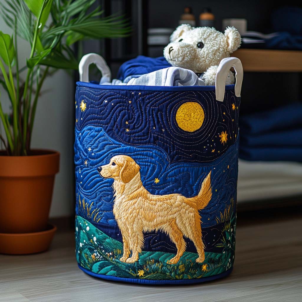 Quilted laundry basket with dog pattern by Louise London