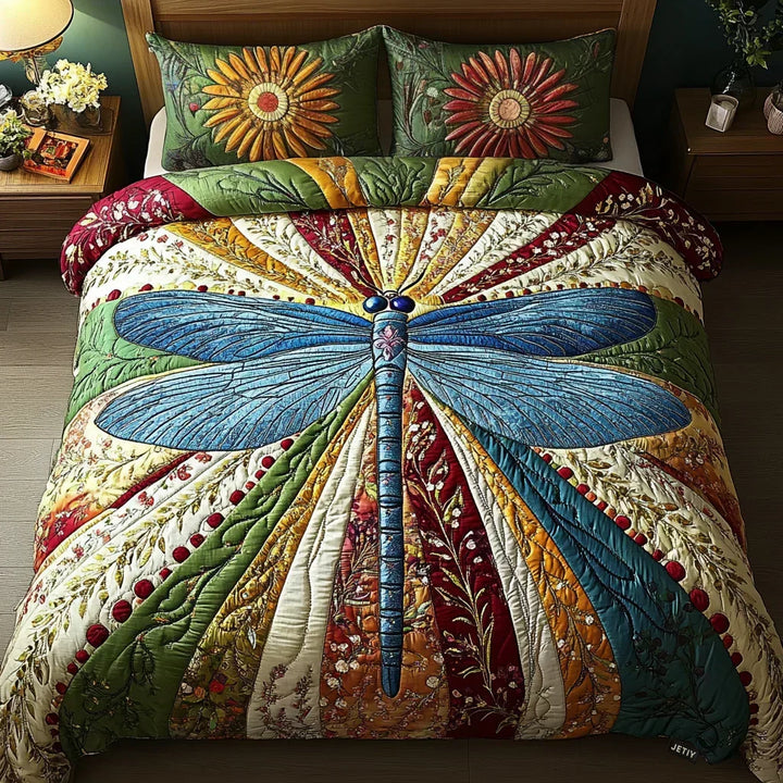 3-Piece Quilted Bed Cover Set - Golden Dragonfly by Louise London - product image 1
