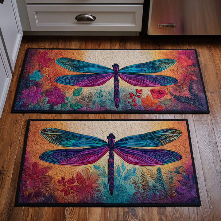 Non-slip kitchen rug with golden dragonfly by Louise London